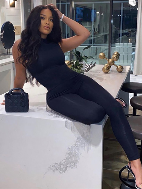 Women's Jumpsuits Rompers kliou Pencil Jumpsuit Women Full Seasons Casual Fitness Sporty Playsuit Sleeveless Slim Activewear All In One Jumpsuit 