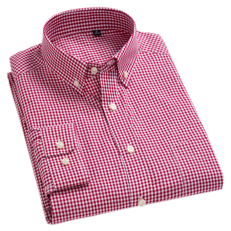 Men's Casual Shirts Long Sleeve Cotton Thin Plaid Shirts Button Down Collar Checkered Oxford Slim Fit Men Casual Shirts High Quality Dress Shirt 