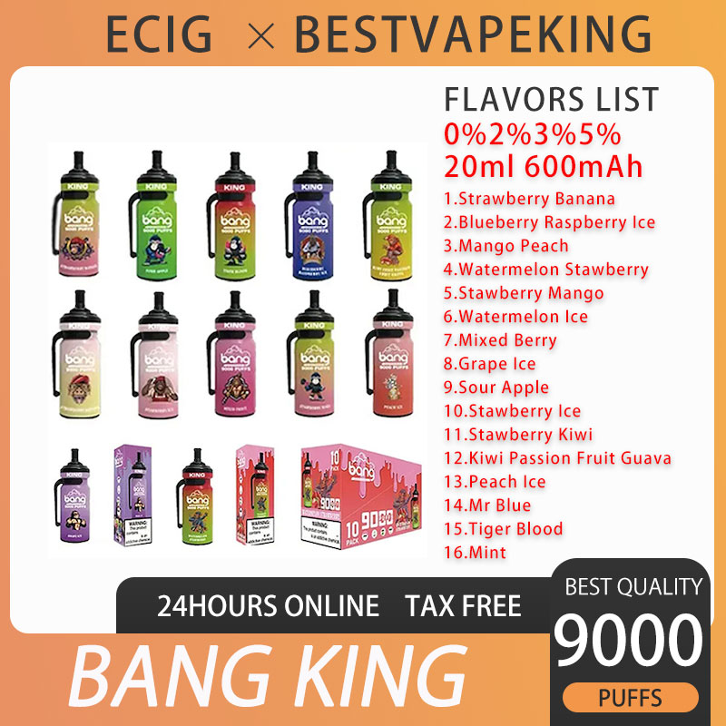 Bang King 9000 Puffs Disposable E cigarettes Vape Pen 600mah 0%2%3%5% 20ml Rechargeable Battery leaking Pod No Extra Tax
Bang King 9000 Puffs Disposable E cigarettes Vape Pen 600mah 0%2%3%5% 20ml Rechargeable Battery leaking Pod No Extra Tax