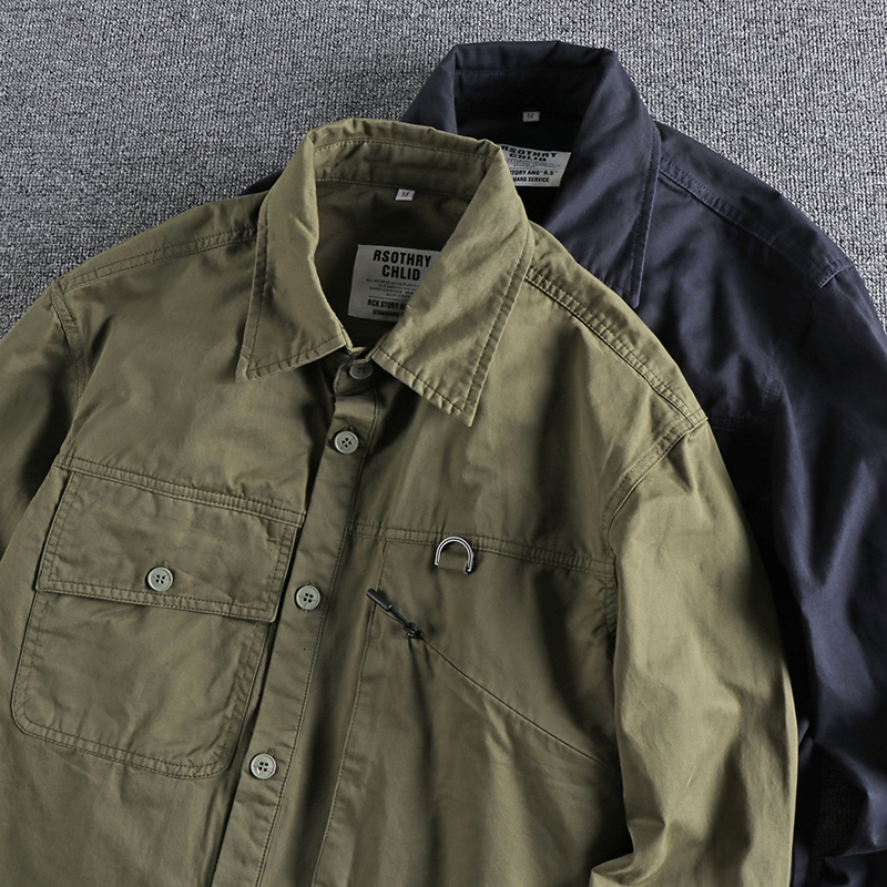 Men's Casual Shirts Simple work clothes leisure Long Sleeve Shirt Men's woven cotton comfortable loose spring and autumn youth thin coat 944