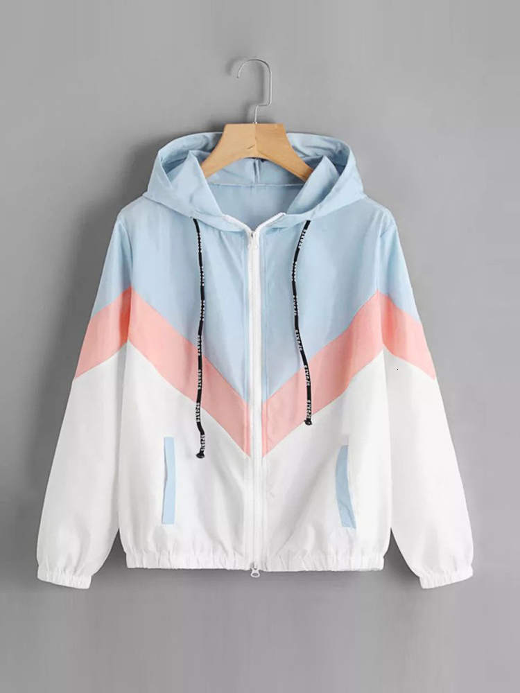Women's Jackets Women Windbreaker Jacket Female Multicolor Patchwork Hooded Jacket Basic Jackets Color Block Coats For Women 230505