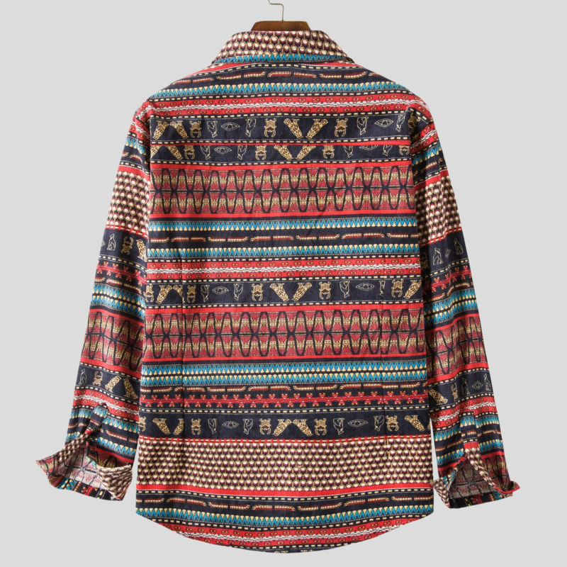 Men's Casual Shirts Autumn Men's Corduroy Long Sleeve Shirts Korean Woman Fashion Ethnic Pattern Printed Casual Oversize Striped Shirt Male 