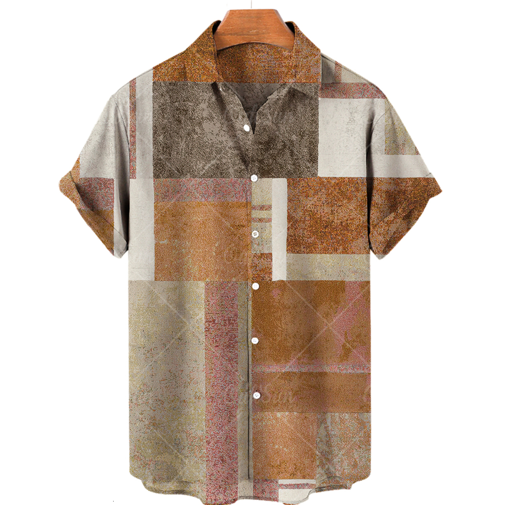 Men's Casual Shirts Men's Short Sleeve Oversized Hawaiian Shirt Casual Loose 3D Printed Short Sleeve Striped Style Large 5XL 230505