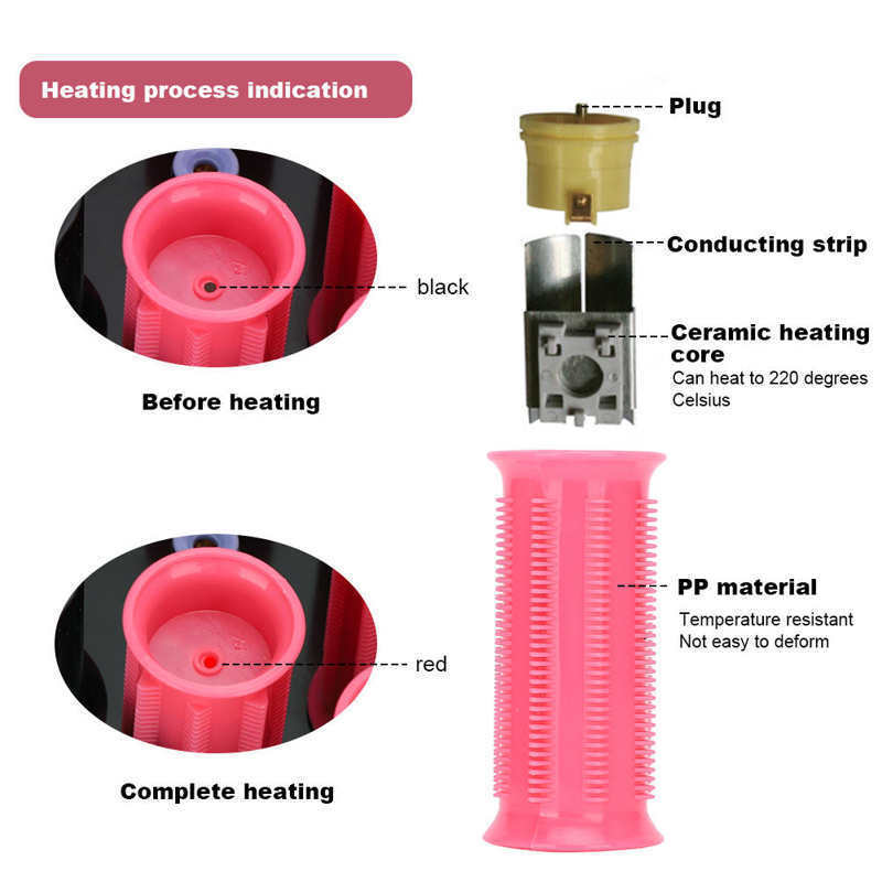 Hair Rollers 15pcs Electrci Hair Perm Rods Hair Curler Roller 30mm with 15 Pink Hair Clips Clamp 110-220V Hair Curlers Rollers Styling Tool 230505