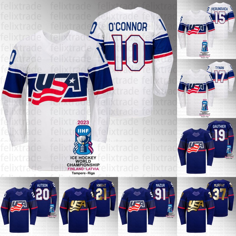 USA 2023 IIHF World Championship Away Jersey Hilary Knight Carter Mazur Conor Garland Drew Commesso Drew O'Connor Nick Bonino Lane Hutson Nick Perbix Ronnie Attard, Youth s-xl gold 
USA 2023 IIHF World Championship Away Jersey Hilary Knight Carter Mazur Conor Garland Drew Commesso Drew O'Connor Nick Bonino Lane Hutson Nick Perbix Ronnie Attard, Youth s-xl gold