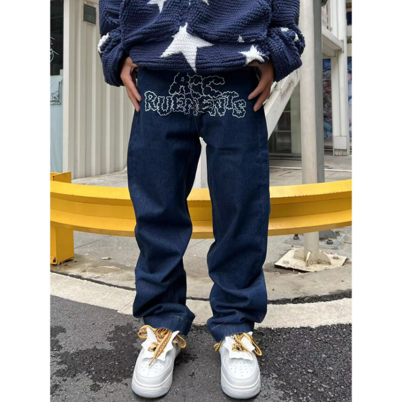 Men's Jeans letter star print y2k jeans American style hip hop high waist loose layered straight zipper fashion pants trend 230504