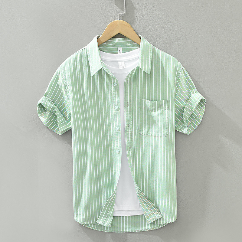 Men's Casual Shirts Gray Striped Short Sleeve Shirts for Men Casual Turn-down Collar Tops Man Summer New Fashion Button Up Shirt Clothing 230505