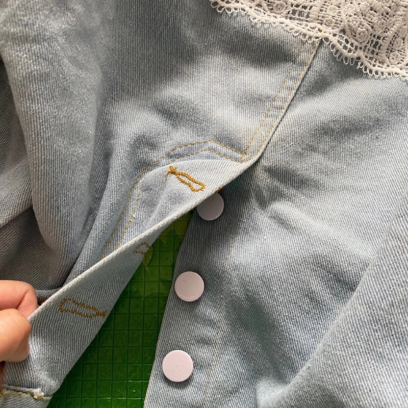 Women's Jackets All-match Lace Stitching Single Breasted Denim Jacket Spring Autumn Loose Short Coat Women Fashion Long Sleeve Streetwear Jacket 