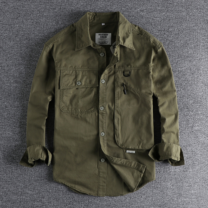 Men's Casual Shirts Simple work clothes leisure Long Sleeve Shirt Men's woven cotton comfortable loose spring and autumn youth thin coat 944