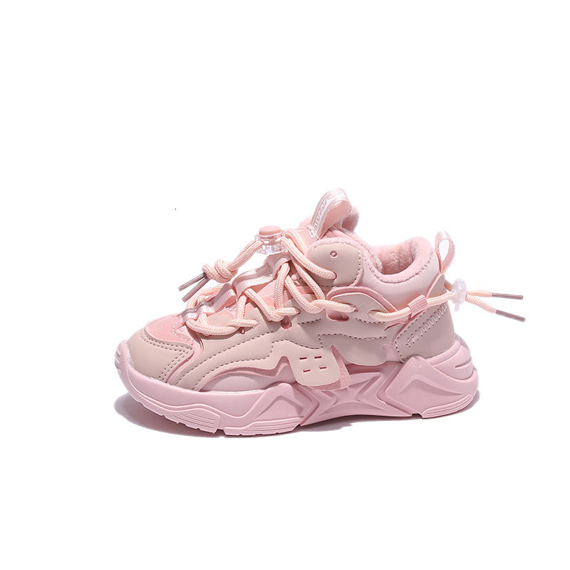 First Walkers Children's Fashion Solid Black Autumn and Winter Boys' Sports Shoes Waterproof PU Girls' Tight Fit Cotton Lace School Spo