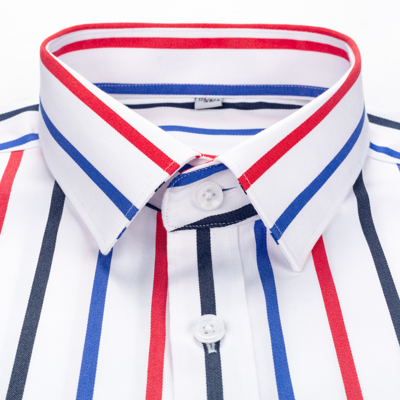 Men's Casual Shirts Men's Color Block Striped Wrinkle-Resistant Dress Shirt Long-Sleeve Standard-fit Hidden Button Collar Casual Pure Cotton