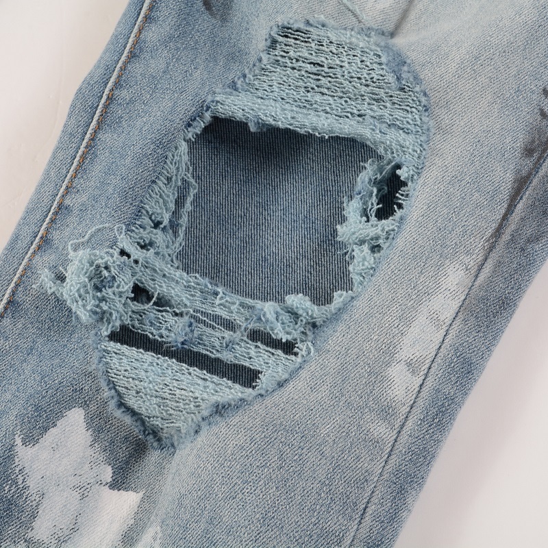 Men's Jeans Arrival Distressed Light Blue Skinny Ripped Streetwear Damaged s Painted Slim Fit Stretch Destroyed 230504