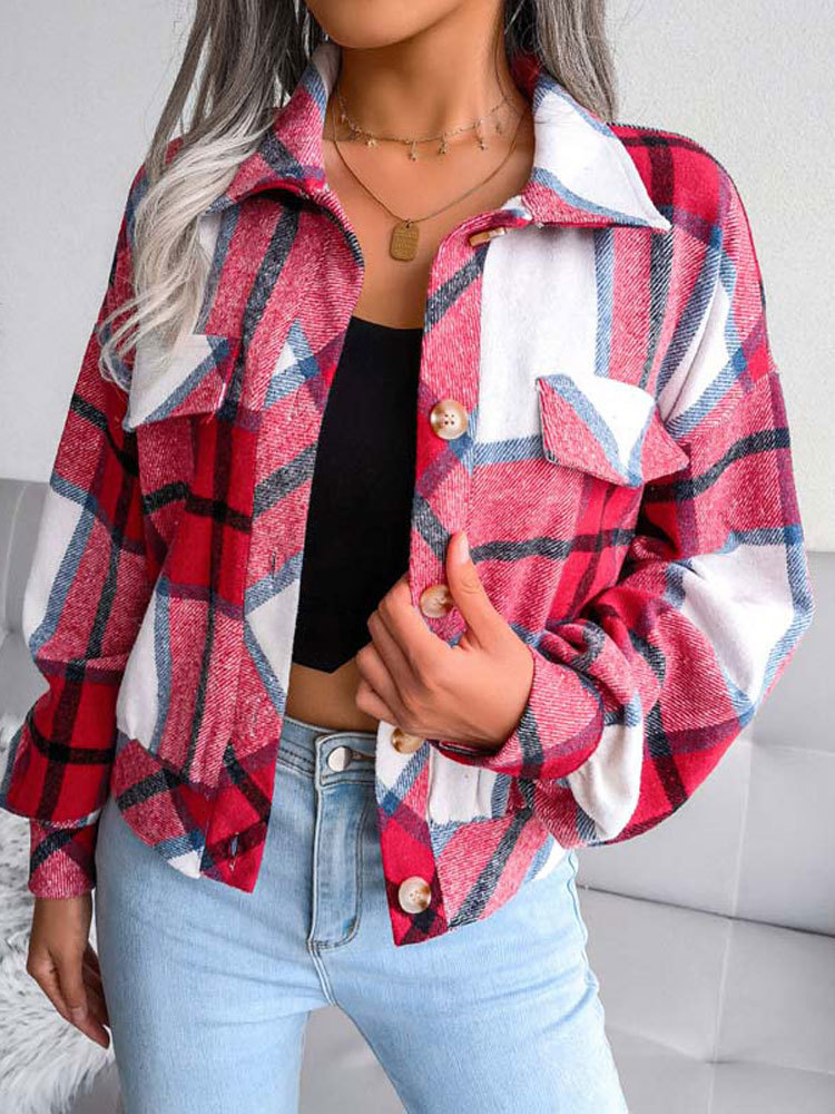Women's Jackets Autumn Winter Plaid Jacket Women Checkered Jacket Coat Women Loose Overshirt Button Up Shirt Jackets For Women 230505