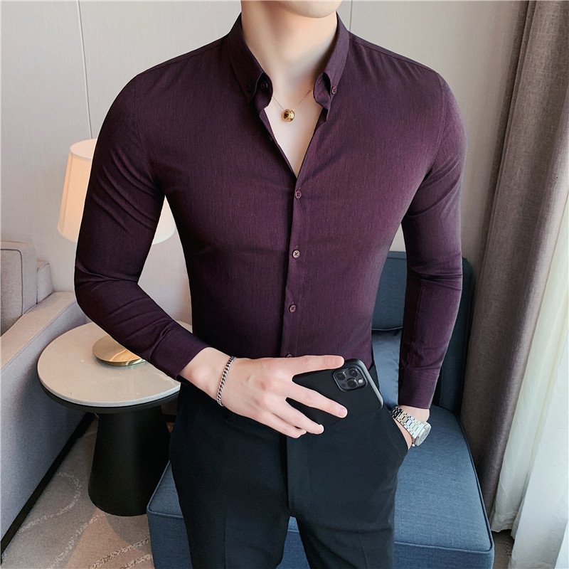 Men's Casual Shirts Plus Size 4XL-M High Quality Mens Elastic Striped Shirt Gentlemen Simple Slim Fit Long Sleeve Casual Business Office Blouse 2