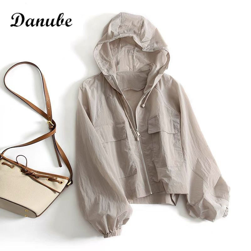 Women's Jackets Summer Sun Protection Clothing Women Korean Casual Loose Windbreaker Hoodie Zip Up Coat Outdoor Ultrathin Light Sunscreen Jacket 