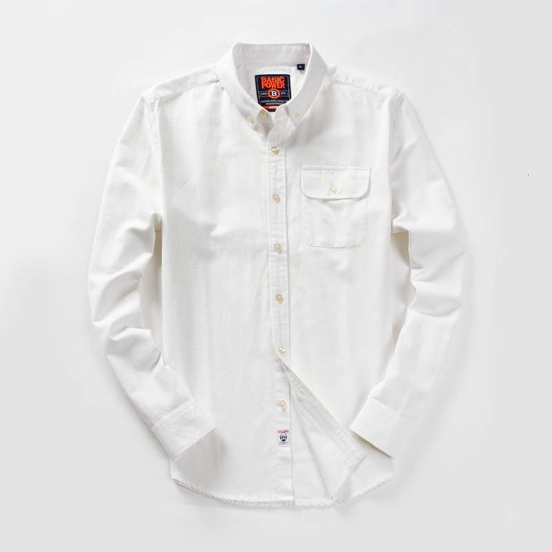 Men's Casual Shirts Men's Long Sleeve Oxford Casual Shirt Front Patch Chest Pocket Regular-fit Button-down Collar Thick Work Shirt MG20306 2