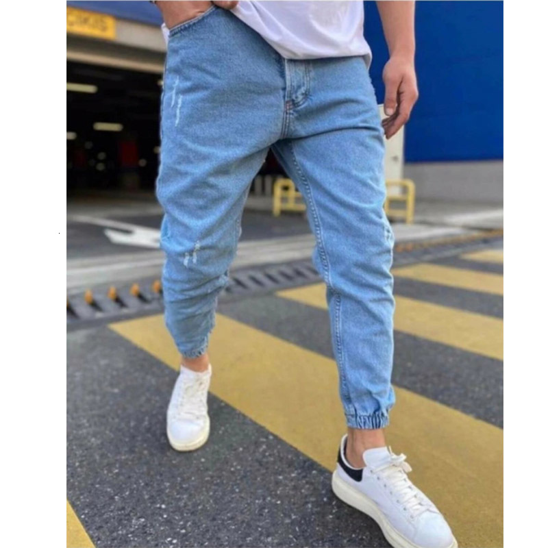 Autumn Slim Fit Men's Jeans Pure Color Casual Elastic Waist jeans Beam foot Trousers Streetwear Jogger Denim Pants Male 230503 Free s