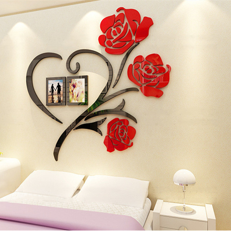 Wallpapers 3 Size Multi-Pieces Rose Flower Pattern 3D Acrylic Decoration Wall Sticker DIY Wall Poster Picture Frame Home Bedroom Wallstick 230505