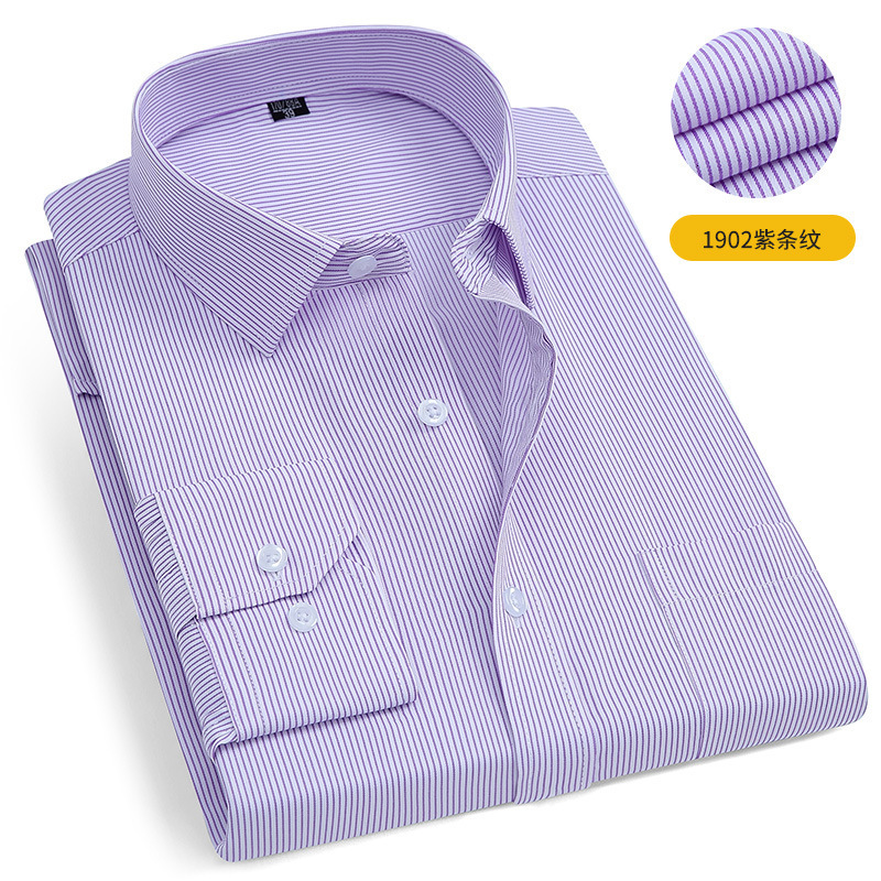 Men's Casual Shirts Stripe Plaid Shirt Male Social Formal Work Pure Color Casual Long Sleeve Shirt Men Slim Fit Men's White Dress Shirt Busi