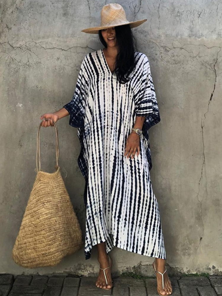 Casual Dresses Beach Dresses Kaftans for Women Tie Dye Striped Bikini Cover Ups Side Split Summer Beachwear Swimsuits Drop 230505