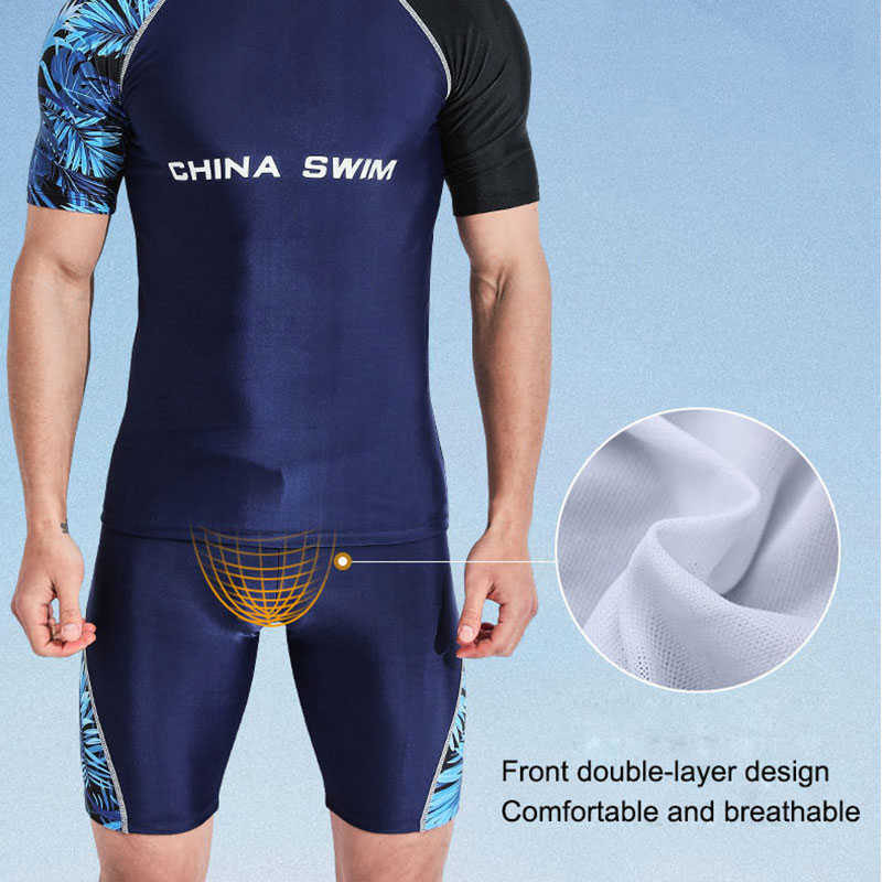 Wetsuits Drysuits Men's AntiUV Surf Suit Swimwear Breathable Quickdrying Swimming Tshirt New Summer Swim Trunks Set for Men Swimsuit Beachwear J2