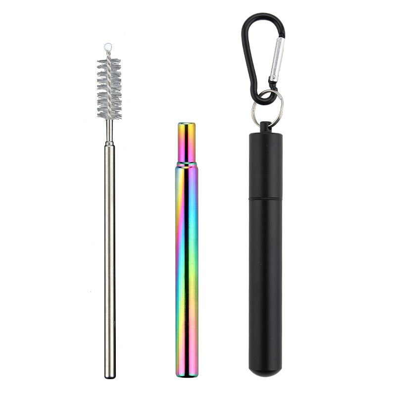 Foldable Straw Stainless Steel Straw Colored and Brush Set Telescopic Drink Straw