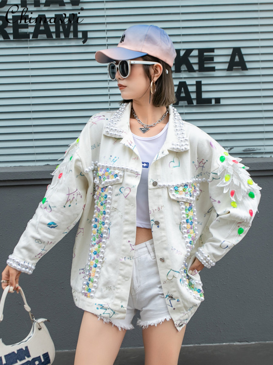 Women's Jackets Exquisite Long-Sleeved Denim Jacket Spring New Loose Mid-Length Pink Single-Breasted Jacket Jeans Jacket Women 230505