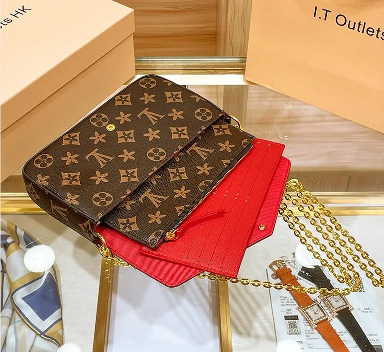 Original high-quality luxury designer bag purse Women's fashion Interweaving words Multi-pocket Felicia Chain Crossbody bag with Box 3-piece set