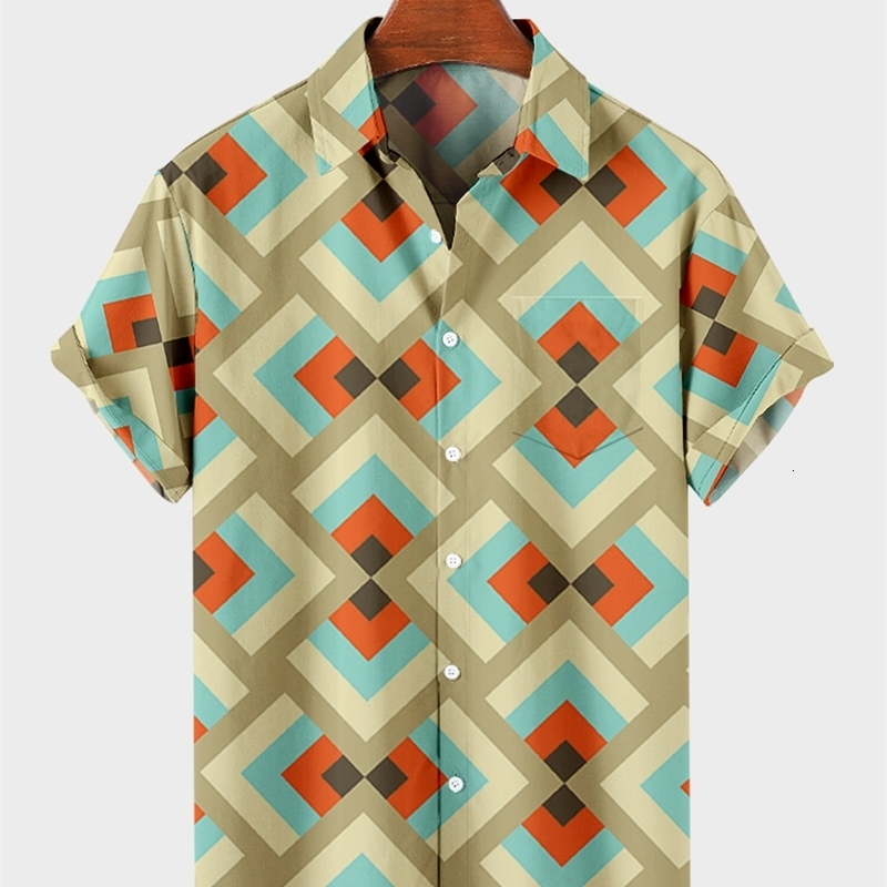 Men's Casual Shirts Harajuku y2k hombre street tops men's trendy digital print casual fashion trend prismatic pattern button up shirt 4 2305