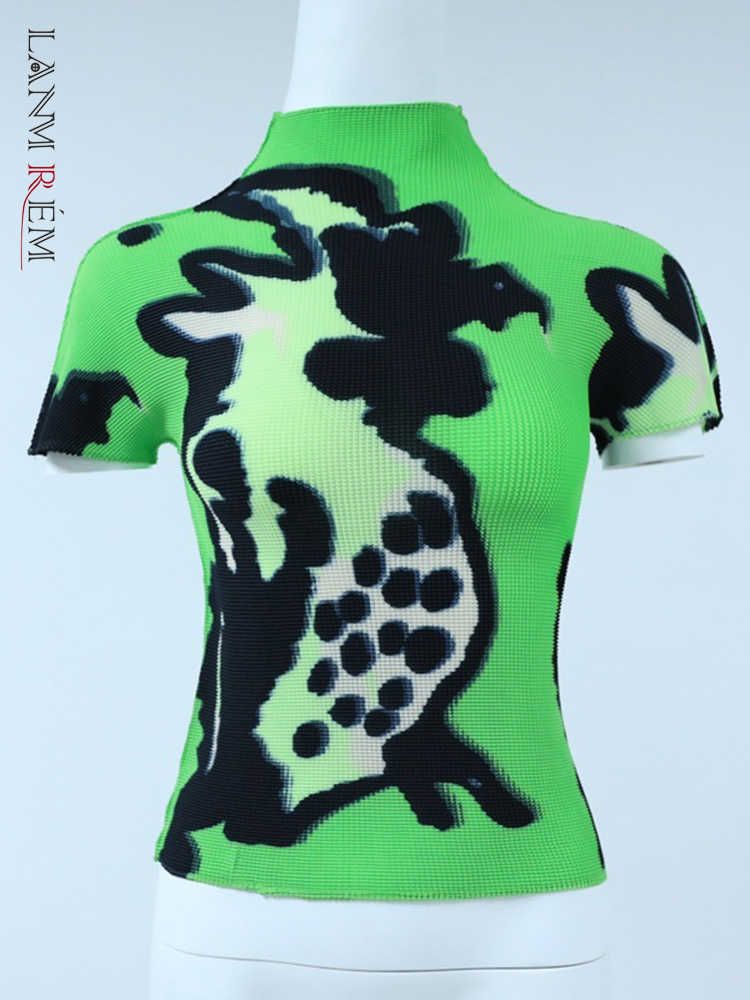 LANMREM Pleated Top For Women 2023 Summer New Printed Half High Collar Elastic Fabric Short Sleeve T-shirt Famale Fashion YJ783, Green
LANMREM Pleated Top For Women 2023 Summer New Printed Half High Collar Elastic Fabric Short Sleeve T-shirt Famale Fashion YJ783, Green