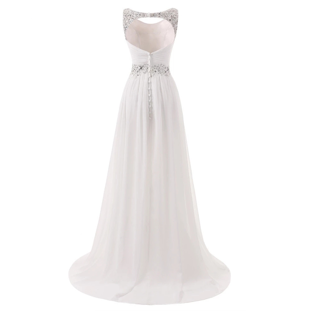 Sexy Backless White Prom Dresses Crystal Beading Sequins Buttons A-Line Chiffon Plus Size Graduation Cocktail Homecoming Formal Evening Party Gown 17