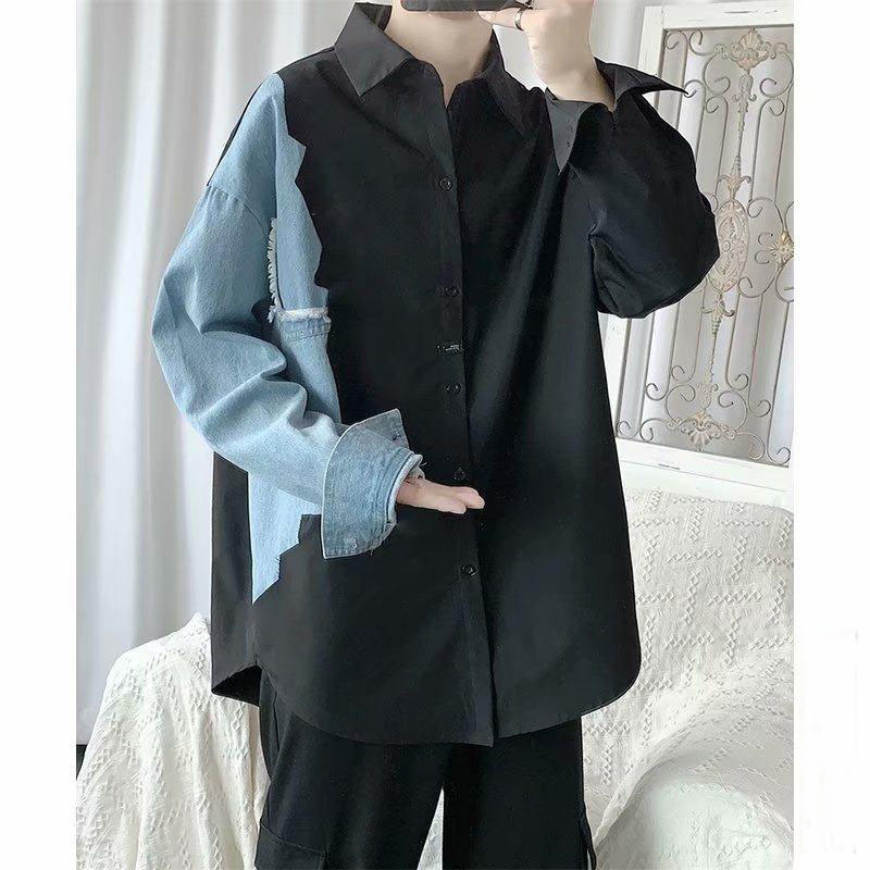 Men's Casual Shirts Stylish Lapel Spliced All-match Asymmetrical Shirt Men's Clothing Spring New Loose Casual Tops Long Sleeve Korean Shirts