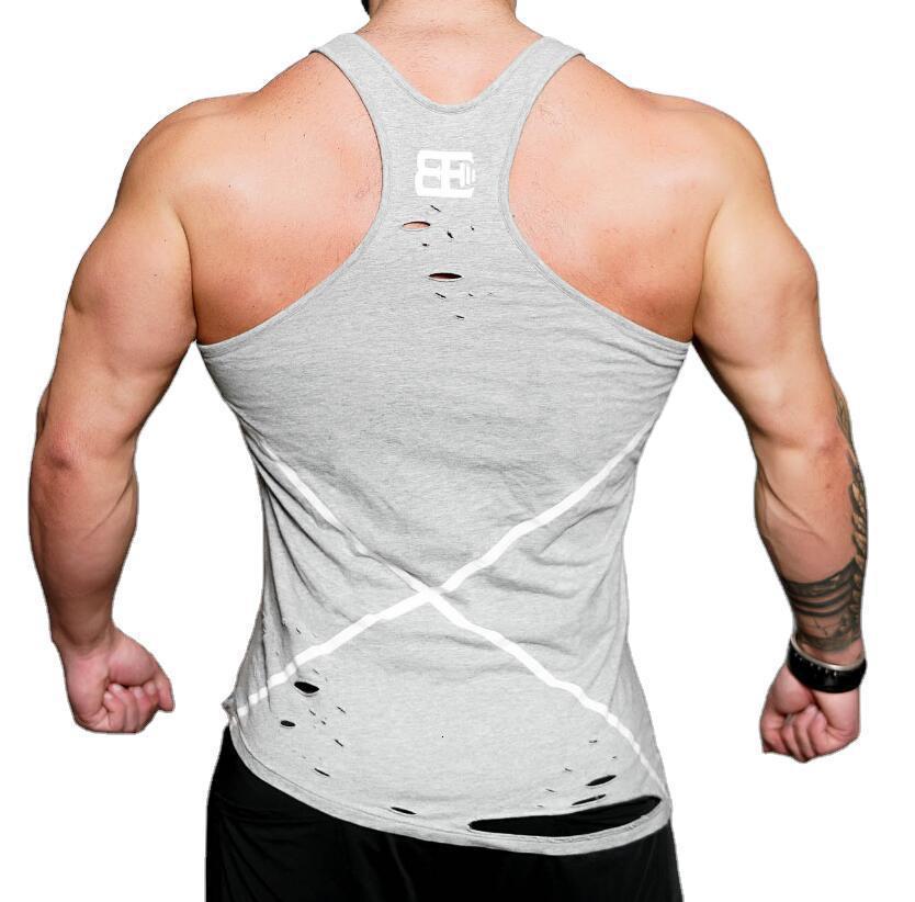 Fashion hole Gyms Clothing Sporting Singlet Bodybuilding Stringer Tank Top Men Fitness Shirt Muscle Sleeveless Vest Tanktop
