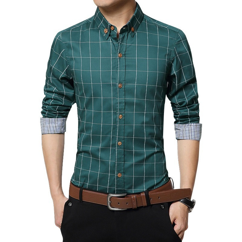 Men's Casual Shirts Quality New Button Down Men's Plaid Cotton Mens Dress Shirts Male Long Sleeve Slim Fit Business Casual Floral Man Shirt 