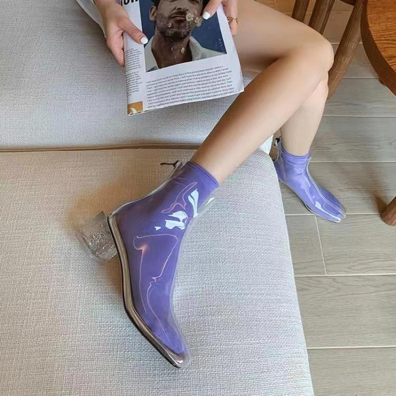 Rain Boots PVC Women's Shoes Transparent High Heels Girls Fashion Nightclub Sexy Shoe's Waterproof 230504