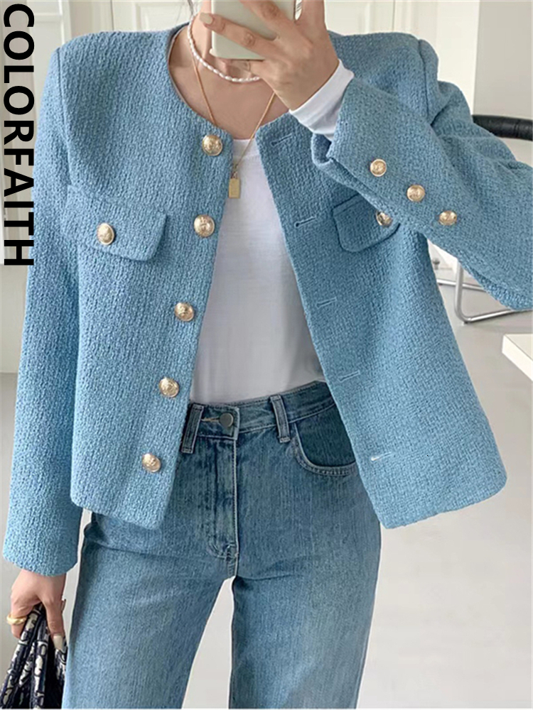 Women's Jackets Colorfaith New Korean Fashionable Vintage Wild Elegant Office Lady Autumn Winter Women's Blazers Short Jackets Tops JK2658 2