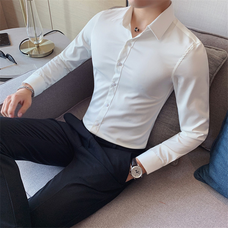 Men's Casual Shirts 10 Colors High Quality Men Dress Shirt Autumn Long Sleeve Solid Business Slim Fit Shirts Homme Dress Social Casual Shirt 2305