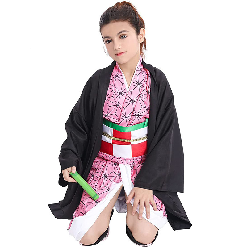 Cartoon Clothing Anime Kamado Nezuko Cosplay Costume Demon Slayer Cosplay Uniform Clothes Kimono Wig Props Set Halloween Costume for Kids Adult 230504