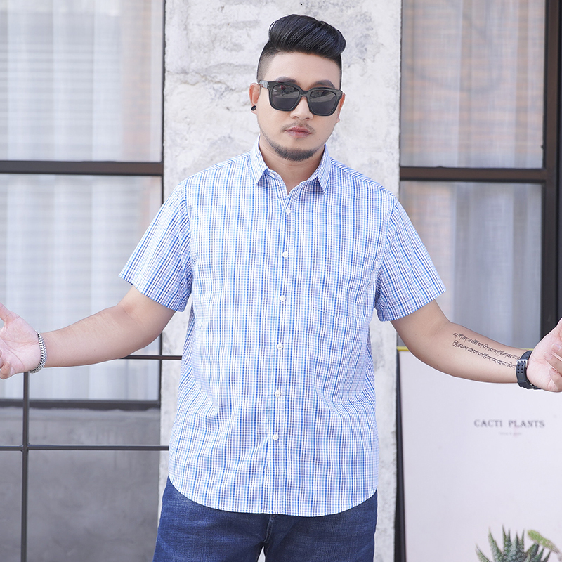 Men's Casual Shirts 5XL 6XL 7XL 8XL 10XL Men's Plus Size Shirts Fashion Casual Classic Style 100% Cotton Comfortable Plaid Short Sleeve Shir