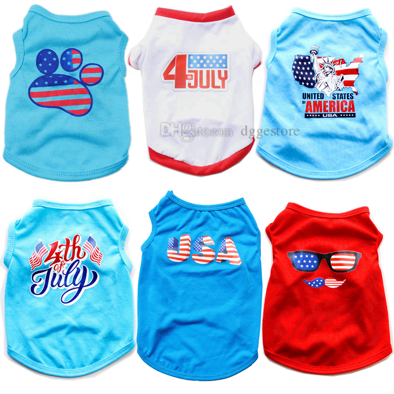 Independence Day Unisex for Small Flag Printed Puppy Shirt Apparel Breathable Clothes Boy and Girl Dog Outfits Cute Pet Shirts A705