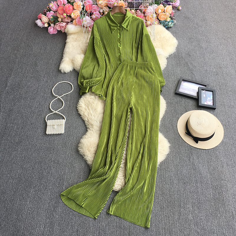 Women's Two Piece Pants Womens Elegant pleated shirt and pants set 2 piece sets women outfit Casual Tracksuit Sets fashion plus size 230504