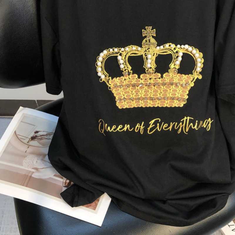 Womens T-Shirt Oversized Tops Summer T Shirt For Women Cotton Luxury Designer Clothes Inlay Drill crown Loose Short Sleeved Graphic Tees Women J230504