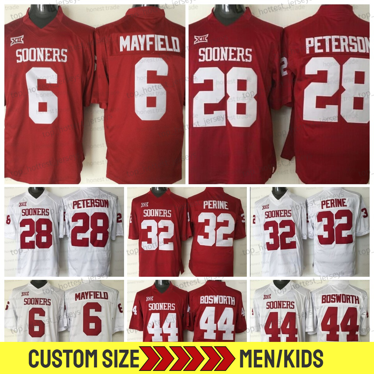 Custom Size 28 Adrian Peterson Football Jersey 32 Samaje Perine NCAA 6 Baker Mayfield Oklahoma Sooners 44 Brian Bosworth College Stitched Men Jerseys, Style2
Custom Size 28 Adrian Peterson Football Jersey 32 Samaje Perine NCAA 6 Baker Mayfield Oklahoma Sooners 44 Brian Bosworth College Stitched Men Jerseys, Style2