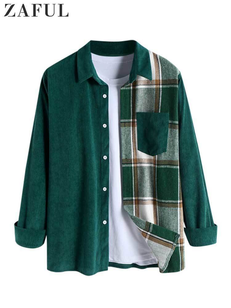 Men's Casual Shirts Shirt for Men Two Tone Spliced Plaid Long Sleeves Blouse Fall Spring Streetwear Shirts Casual Unisex Shacket Tops Z5036870 23