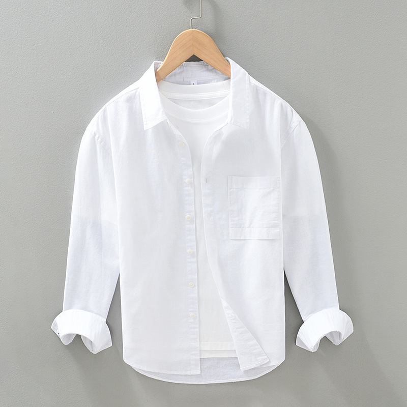 Men's Casual Shirts Sping Men's Simple Chest Pocket Long Sleeve Shirt Fashion Streetwear Sold Color Cotton Linen Breasted Loose Versatile Sh