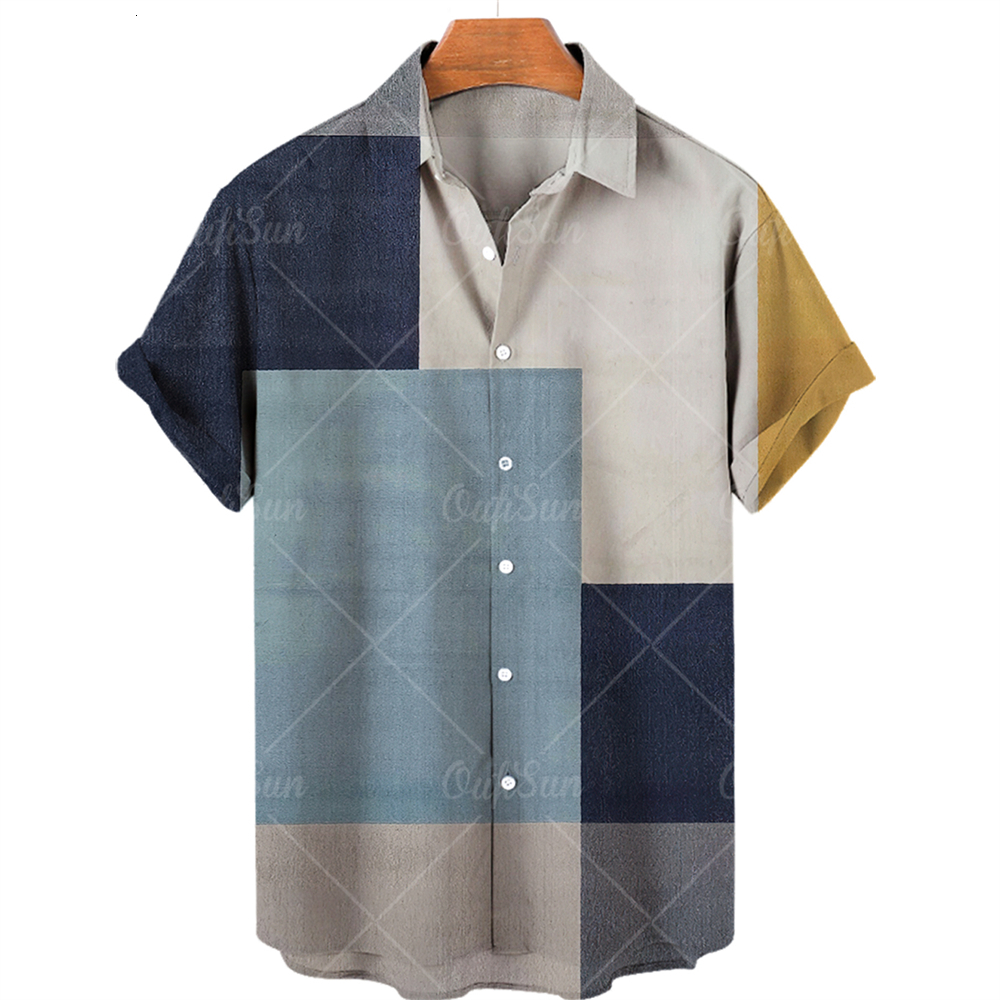 Men's Casual Shirts Men's Short Sleeve Oversized Hawaiian Shirt Casual Loose 3D Printed Short Sleeve Striped Style Large 5XL 230505
