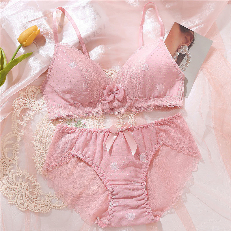 Bras Sets Japanese Style Sexy Lingerie Set Underwear Lace Thin Screw Thread Push Up Bra Set Beauty Back Women Bra Panties Set Big Size 230505