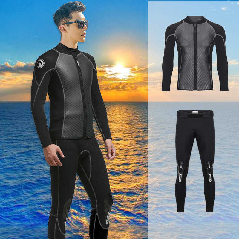 Wetsuits Drysuits Hisea Men's 25mm Diving Wetsuit Pants Long Sleeve Diving Suit Scuba Jump Surfing Snorkeling Wetsuits J230505