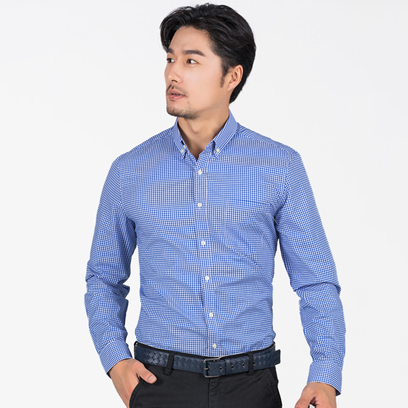 Men's Casual Shirts Long Sleeve Cotton Thin Plaid Shirts Button Down Collar Checkered Oxford Slim Fit Men Casual Shirts High Quality Dress Shirt 