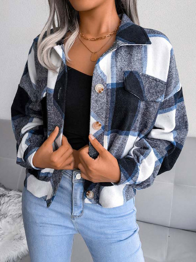 Women's Jackets Autumn Winter Plaid Jacket Women Checkered Jacket Coat Women Loose Overshirt Button Up Shirt Jackets For Women 230505